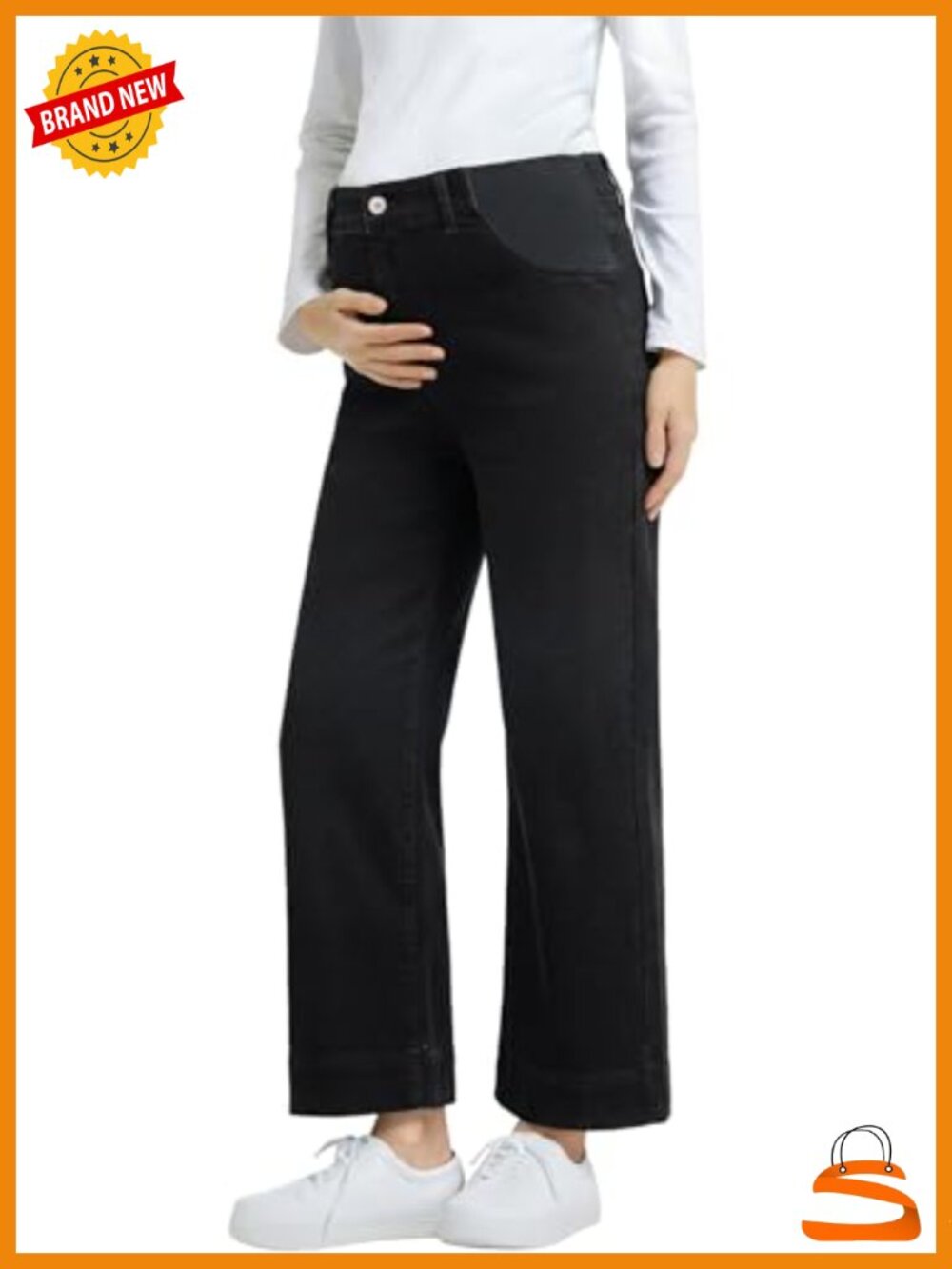 High Waisted Wide Leg Maternity Jeans with Elastic Side Panels